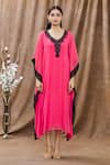 Arpan Vohra_Pink Georgette Bugle And V Neck Color Block Kaftan_Online_at_Aza_Fashions