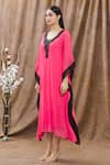 Shop_Arpan Vohra_Pink Georgette Bugle And V Neck Color Block Kaftan_Online_at_Aza_Fashions