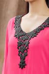 Arpan Vohra_Pink Georgette Bugle And V Neck Color Block Kaftan_at_Aza_Fashions