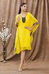 Buy_Arpan Vohra_Yellow Georgette Bead Embellished Neckline Kaftan_at_Aza_Fashions