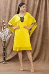 Buy_Arpan Vohra_Yellow Georgette Bead Embellished Neckline Kaftan_Online_at_Aza_Fashions