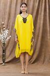 Shop_Arpan Vohra_Yellow Georgette Bead Embellished Neckline Kaftan_Online_at_Aza_Fashions