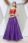 Buy_Vishwa By Pinki Sinha_Blue Silk Brocade Floral Lehenga Skirt_at_Aza_Fashions