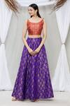 Vishwa By Pinki Sinha_Blue Silk Brocade Floral Lehenga Skirt_Online_at_Aza_Fashions