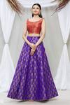 Shop_Vishwa By Pinki Sinha_Blue Silk Brocade Floral Lehenga Skirt_at_Aza_Fashions