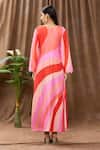 Shop_Archana Shah_Pink Bamberg Silk Sequins, Thread Work, Tropical Wave Print V Neck Maxi Dress _at_Aza_Fashions