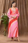 Buy_Archana Shah_Pink Bamberg Silk Sequins, Thread Work, Tropical Wave Print V Neck Maxi Dress _Online_at_Aza_Fashions
