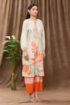 Archana Shah_White Bamberg Silk Printed Tropical Tie-up Neck Kurta And Pant Set _Online_at_Aza_Fashions