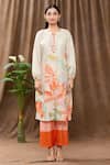 Buy_Archana Shah_White Bamberg Silk Printed Tropical Tie-up Neck Kurta And Pant Set _Online_at_Aza_Fashions