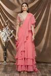 Buy_Neha Khullar_Peach Organza Embroidery Sequin And Cut Dana Ruffle Saree With Blouse  _Online_at_Aza_Fashions