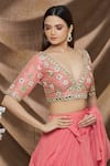 Shop_Neha Khullar_Peach Organza Embroidery Sequin And Cut Dana Ruffle Saree With Blouse  _Online_at_Aza_Fashions