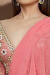 Neha Khullar_Peach Organza Embroidery Sequin And Cut Dana Ruffle Saree With Blouse  _at_Aza_Fashions