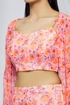 Neha Khullar_Peach Georgette Printed Floral Cape Open Jacket And Pant Set _at_Aza_Fashions