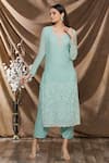 Buy_Neha Khullar_Green Cotton, Silk Pearls, Sequins Emerald Embroidered Kurta Set For Kids_at_Aza_Fashions