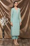 Neha Khullar_Green Cotton, Silk Pearls, Sequins Emerald Embroidered Kurta Set For Kids_Online_at_Aza_Fashions