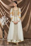 Buy_Neha Khullar_White Cotton Silk Embroidery Floral Sequin Anarkali Set For Kids_at_Aza_Fashions
