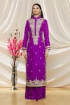 Buy_Neha Khullar_Purple Matka Silk Embroidery Floral Kurta Set For Kids_Online_at_Aza_Fashions