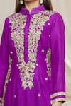 Neha Khullar_Purple Matka Silk Embroidery Floral Kurta Set For Kids_at_Aza_Fashions
