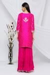 Shop_Surbhi Shah_Pink Pure Spun Silk Printed Bandhani Round Kurta Sharara Set  _at_Aza_Fashions