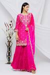 Surbhi Shah_Pink Pure Spun Silk Printed Bandhani Round Kurta Sharara Set  _Online_at_Aza_Fashions