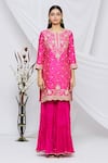 Buy_Surbhi Shah_Pink Pure Spun Silk Printed Bandhani Round Kurta Sharara Set  _Online_at_Aza_Fashions