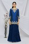 Buy_Surbhi Shah_Blue Pure Spun Silk Printed Bandhani Keyhole Kurta Skirt Set _Online_at_Aza_Fashions