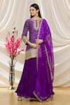 Surbhi Shah_Purple Pure Spun Silk Printed Bandhani Round Kurta Lehenga Set _Online_at_Aza_Fashions