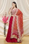 Buy_Surbhi Shah_Maroon Pure Cora Silk Embroidery Floral Leaf Neck Crushed Lehenga Set _at_Aza_Fashions