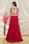 Shop_Surbhi Shah_Maroon Pure Cora Silk Embroidery Floral Leaf Neck Crushed Lehenga Set _at_Aza_Fashions