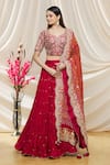 Surbhi Shah_Maroon Pure Cora Silk Embroidery Floral Leaf Neck Crushed Lehenga Set _Online_at_Aza_Fashions