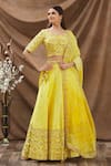 Buy_Surbhi Shah_Yellow Pure Spun Silk Embroidery Floral Leaf Neck Lehenga Set _at_Aza_Fashions