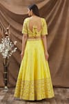 Shop_Surbhi Shah_Yellow Pure Spun Silk Embroidery Floral Leaf Neck Lehenga Set _at_Aza_Fashions