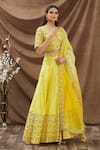 Surbhi Shah_Yellow Pure Spun Silk Embroidery Floral Leaf Neck Lehenga Set _Online_at_Aza_Fashions