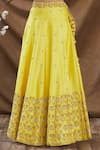 Shop_Surbhi Shah_Yellow Pure Spun Silk Embroidery Floral Leaf Neck Lehenga Set _Online_at_Aza_Fashions
