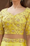 Surbhi Shah_Yellow Pure Spun Silk Embroidery Floral Leaf Neck Lehenga Set _at_Aza_Fashions