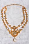 The Bling Girll_Gold Plated Stone Floral Carved Necklace Set _Online_at_Aza_Fashions