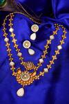 Shop_The Bling Girll_Gold Plated Stone Floral Carved Necklace Set _Online_at_Aza_Fashions