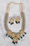 Shop_Auraa Trends_Gold Plated Diamonds, Stones Floral Kundan Necklace Set _at_Aza_Fashions