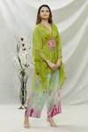 Capisvirleo_Green Habutai Silk Tie Dye And Ameen Asymmetric Tunic & Palazzo Set  _Online_at_Aza_Fashions