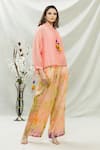 Buy_Capisvirleo_Peach Chanderi And Habutai Tie Dye Band Top & Pant Set  _at_Aza_Fashions