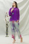 Capisvirleo_Purple Chanderi And Habutai Band Top & Pant Set _Online_at_Aza_Fashions