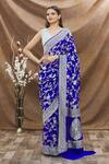 Buy_TaBa Kashi By Artika Shah_Blue Handloom Cotton Georgette Woven Floral Jaal Pattern Saree  _at_Aza_Fashions