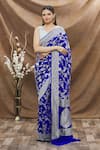 TaBa Kashi By Artika Shah_Blue Handloom Cotton Georgette Woven Floral Jaal Pattern Saree  _Online_at_Aza_Fashions