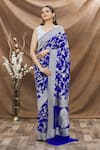 Buy_TaBa Kashi By Artika Shah_Blue Handloom Cotton Georgette Woven Floral Jaal Pattern Saree  _Online_at_Aza_Fashions