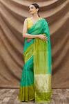 Taba Kashi By Artika Shah_Green Kora/organza Woven Shaded Saree _Online_at_Aza_Fashions