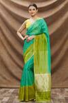 Buy_Taba Kashi By Artika Shah_Green Kora/organza Woven Shaded Saree _Online_at_Aza_Fashions