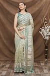 TaBa Kashi by Artika Shah_Grey Kora Stripe Pattern Saree_Online_at_Aza_Fashions