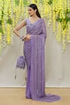 Buy_Yoshita Couture_Purple Saree - Georgette With Satin Border Embroidered Karina Set For Women_at_Aza_Fashions