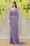 Yoshita Couture_Purple Karina Linear Embroidered Saree Set_Online_at_Aza_Fashions