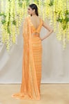 Shop_Yoshita Couture_Orange Saree - Georgette With Satin Border Embroidered Linear V Natalia Set _at_Aza_Fashions